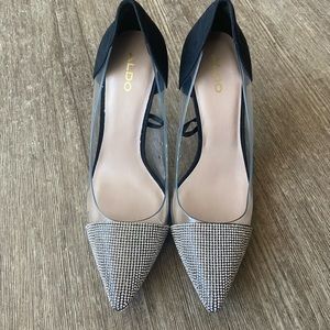 NEW Aldo Rhinestone Black & Silver Dress Heels